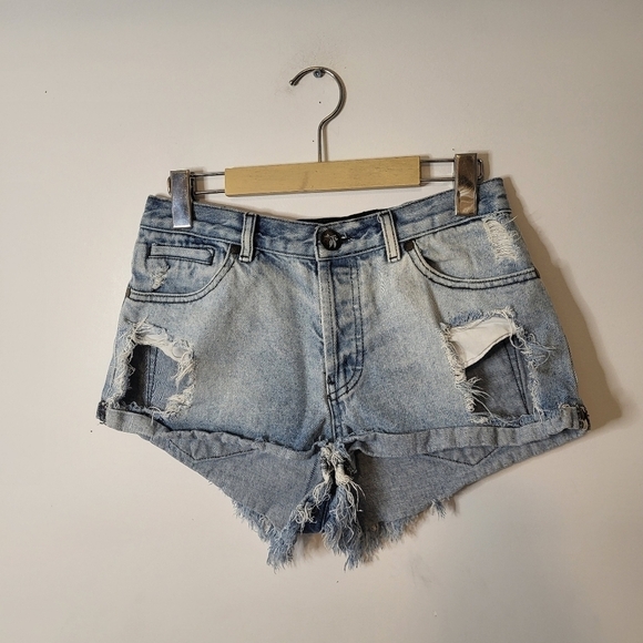 Oneteaspoon Pants - Oneteaspoon Cotton Distressed Cutoff Denim Jean Shorts Light Wash Blue Size 26